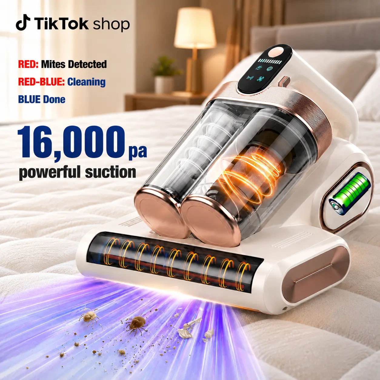 XIAOLANG Bed Mattress Vacuum Cleaner Cordless 16Kpa Handheld Vacuum, Vacuum Cleaner with 253.7nm UV-C Light,HEPA Filter & Ultrasonic, Portable Vacuums for Sofa Bed Couch Crib Gifts for Women her Man