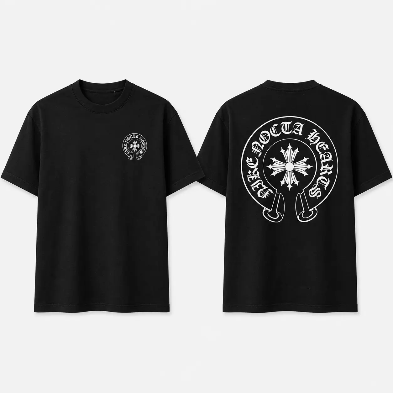 Chrome Hearts Horseshoe Cross Graphic Shirt, Gothic Circle Logo Two Sided Tee, Vintage Cross Back Print T-Shirt, Y2K Streetwear Top