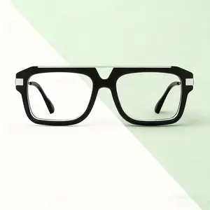 FYTOO Unisex Double Bridge Clear Glasses, Trendy Unique Design, Acetate & Metal Material, Durable & Nose-Friendly, Perfect for Casual, Work & Study, Ideal Gift Choice | FTMB1381-C2