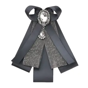INSPIRE CHIC Women's Bow Brooch Rhinestoneand Pearl Ribbon Neck Tie Accessories Bow Tie
