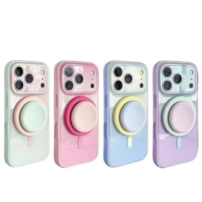 Acrylic Magnetic 2-in-1 Double-Layer Blue-Orange Gradient Full-Cover AI Button Hard Case for Multi-Model iPhone Series (18/17/16/15 Pro Max, 16, 15)