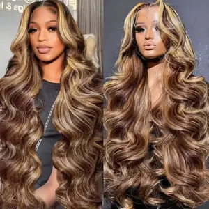 New Piano-Colored Highlight Large Wavy Curly Hair 13*4 Full Lace Front Wig