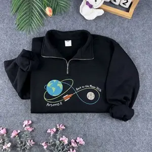Embroidered Artemis II Quarter Zip, Back To The Moon 2026 Quarter Zip, NASA 1/4 Zip Sweater,  Astronomy Gift, Science Lover Apparel
