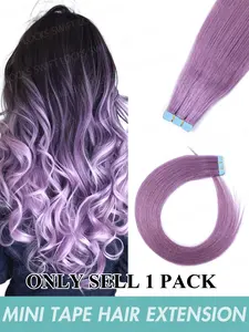 10pcs Light Purple Real Human Hair Invisible Mini Tape Hair Extensions, Natural Looking Hair, Natural Straight Ear Dyed Patch Style, 12 16 20 Inches, Human Hair Pieces