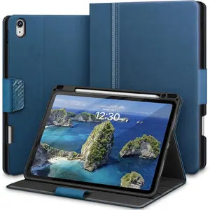 for iPad Air 13-inch Case (M3 2025/M2 2024) with Pencil Holder, PU Leather Durable Protective Stand Folder Cover, Auto Wake/Sleep, Multi-Angle for Viewing/Typing,  Clasp, Blue