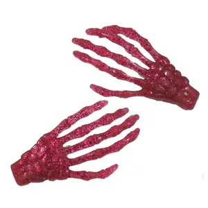 Skeleton Bone Hand Hair Slides Clip Pink Glitter