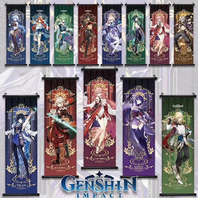 Genshin Impact Poster Anime Games Wall Artwork Hutao Klee Vendi Canvas Painting Print Hanging Scroll Home Decoration Gift