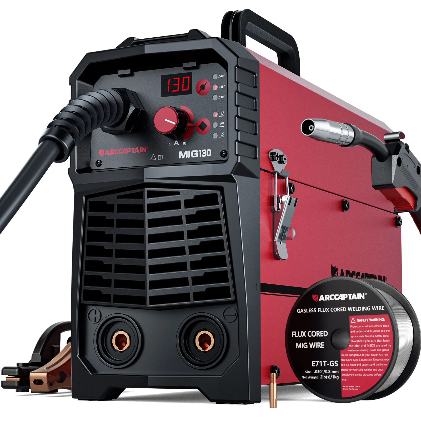 ARCCAPTAIN MIG130 3-in-1 Portable Gasless Flux Core Multiprocess Welding Machine - 110V Synergic MIG/Lift TIG/Stick Welder, Synergy IGBT Inverter, Adjustable Welding Wire Feeding Speed, 130A for Home Jobs, Automotive Repairs, Tool Upgrade,toolupgrade