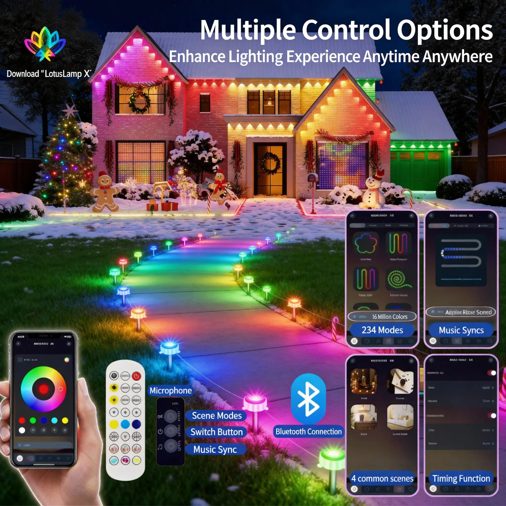 72L 101FT Pathway Lights Year Round Outdoor IP67 Waterproof String Lights with Color Changing Dimmable Timer Function for Walkway Driveway Four Seasons