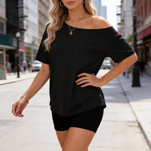 Off-Shoulder Oversized Top – Loose Fit Casual Summer Tee for Women