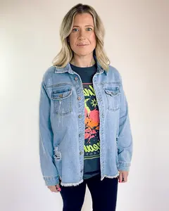 Distressed Denim Button Down Shirt