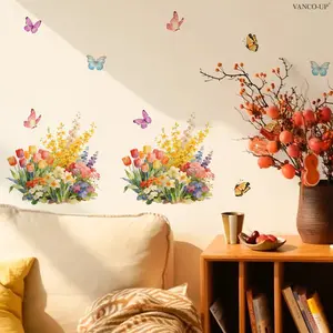 A set (30*30cm*2pcs) summer flower cluster and butterfly nursery wall stickers for living room, entrance, hallway and kids' room decoration, home beautification self-adhesive stickers