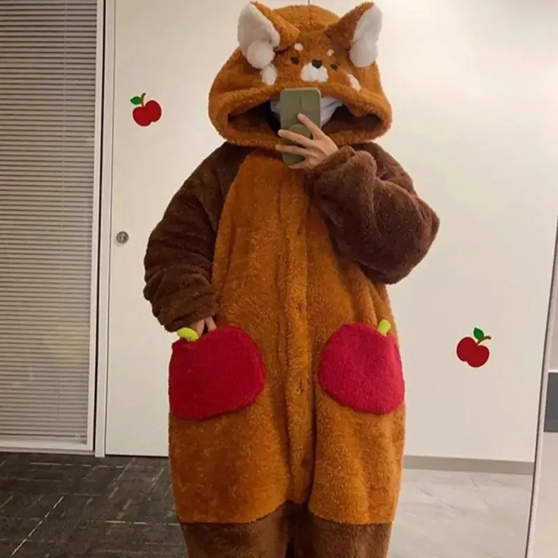 Winter Cute Cartoon Animal Velvet Jumpsuit Pajams Warm Fleece-lined Hooded Nightgown Raccoon Cosplay Ear Tail Sleepwear Clothes Winter Cute Cartoon Animal Velvet Jumpsuit Pajams Warm Fleece-lined Hooded Nightgown Raccoon Cosplay Ear Tail Sleepwear Clothes