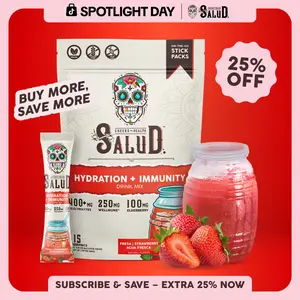 Salud 2-in-1 [Hydration + Immunity - Fresa | Strawberry ] Electrolytes Powder, Agua Fresca Drink Mix, Elderberry, Dairy & Soy Free, Non-GMO, Gluten Free, Vegan, Low Calorie, 1g Sugar (15 Servings)