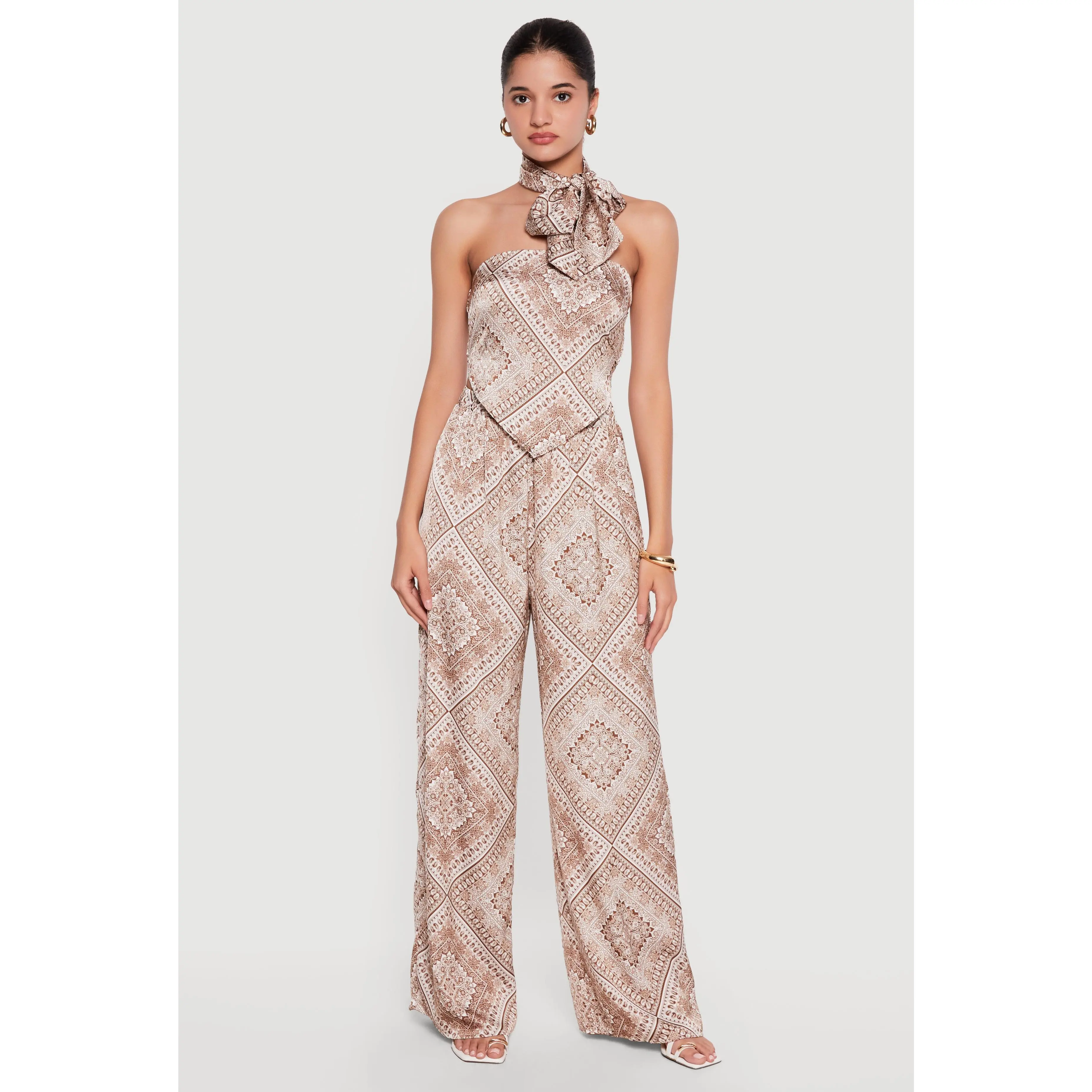 Satin Bandana Print High Waisted Palazzo Pants