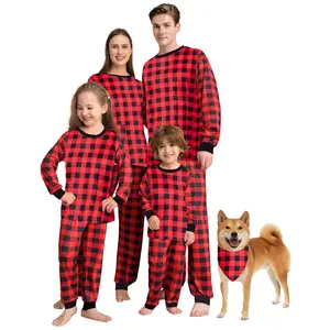 Children's matching family pajamas set, Christmas pajamas, family Christmas pajama set, matching family Christmas pajamas Fabric Spandex Womenswear Check Clothing Comfortable Cute Elastic Long Sleeves Plaid Dinosaur Print Boy's Sweatshirt Set