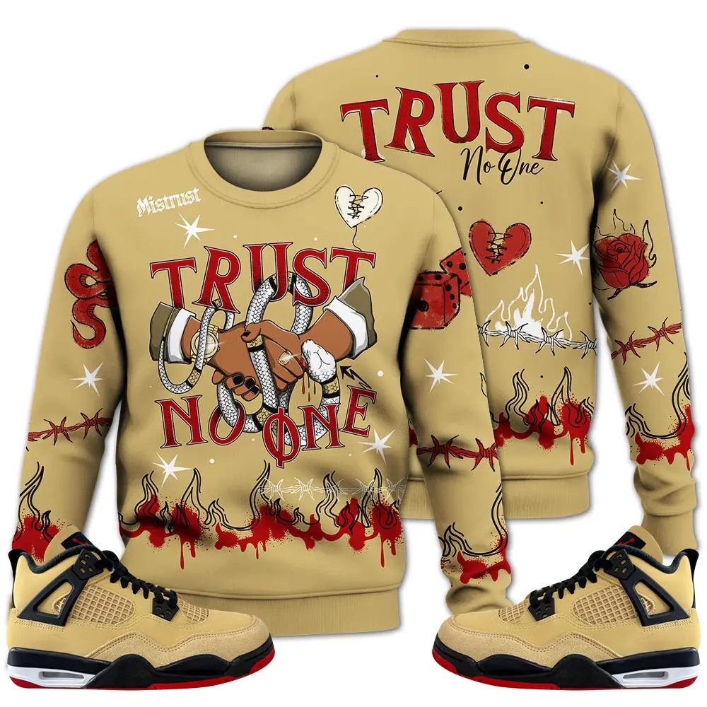 GS Pizza 4s Sweatshirt, Shirt Tattoo Trust No One Outfits Streetwear Unisex Sneaker Matching Shirts Fabric Tops Womenswear Fleece Hoodie Polyester Crewneck Long Sleeve