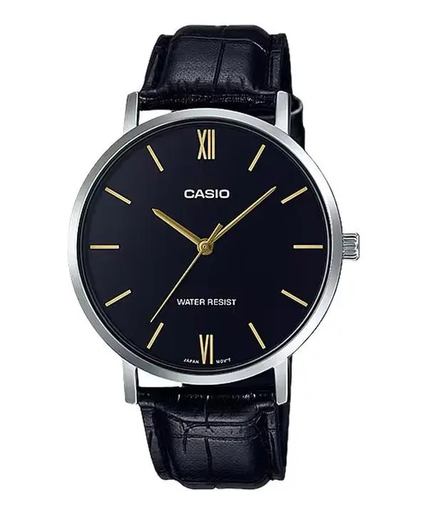 Casio Men’s Black Dial Leather Strap Analog Watch - MTP-VT01L-1BUDF