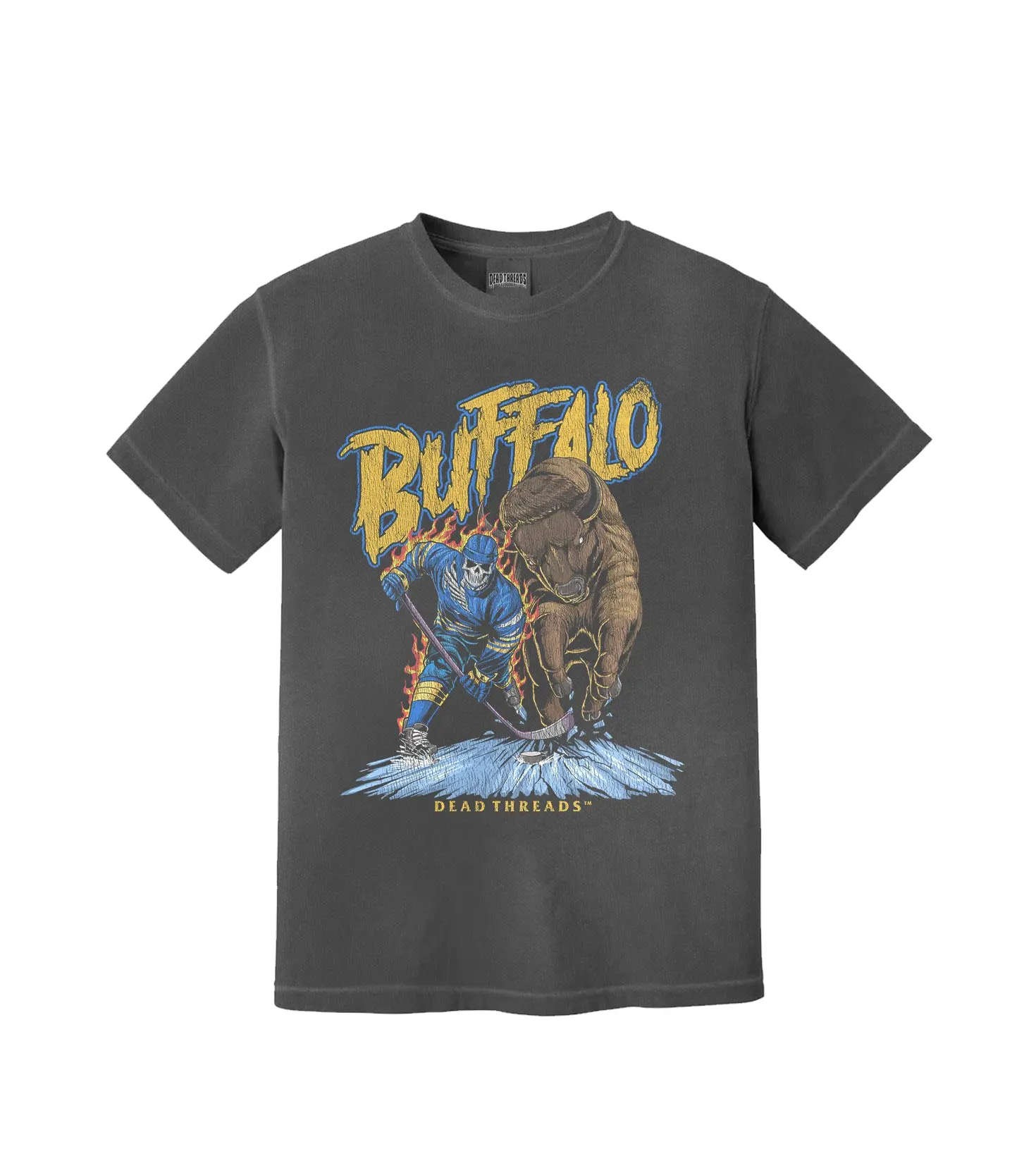 Buffalo Hockey 3 Skull Graphic Sport Tee, Double-Sided Print, Frozen City Edition