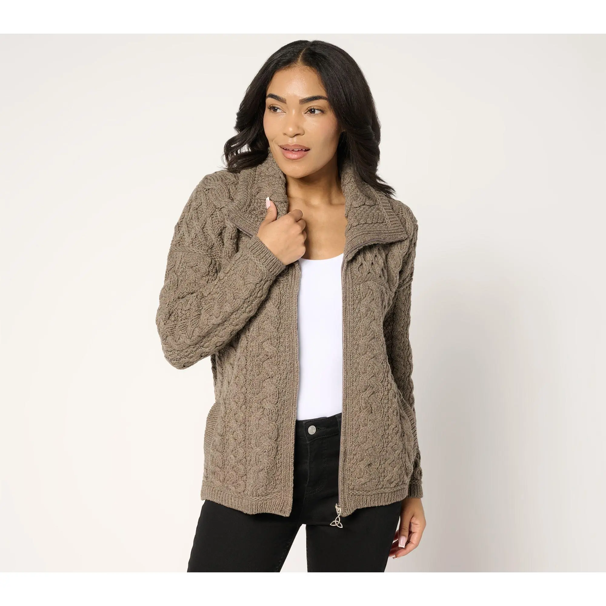 Aran Craft Merino Wool Zip Front Cardigan Aran Craft Merino Wool Zip Front Cardigan