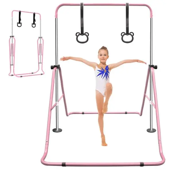 Foldable Gymnastic Bar – Triangular Structure for Stability, Builds Balance & Flexibility. Space Saving, Folds in Seconds. Safe for Home, Playroom or Garage