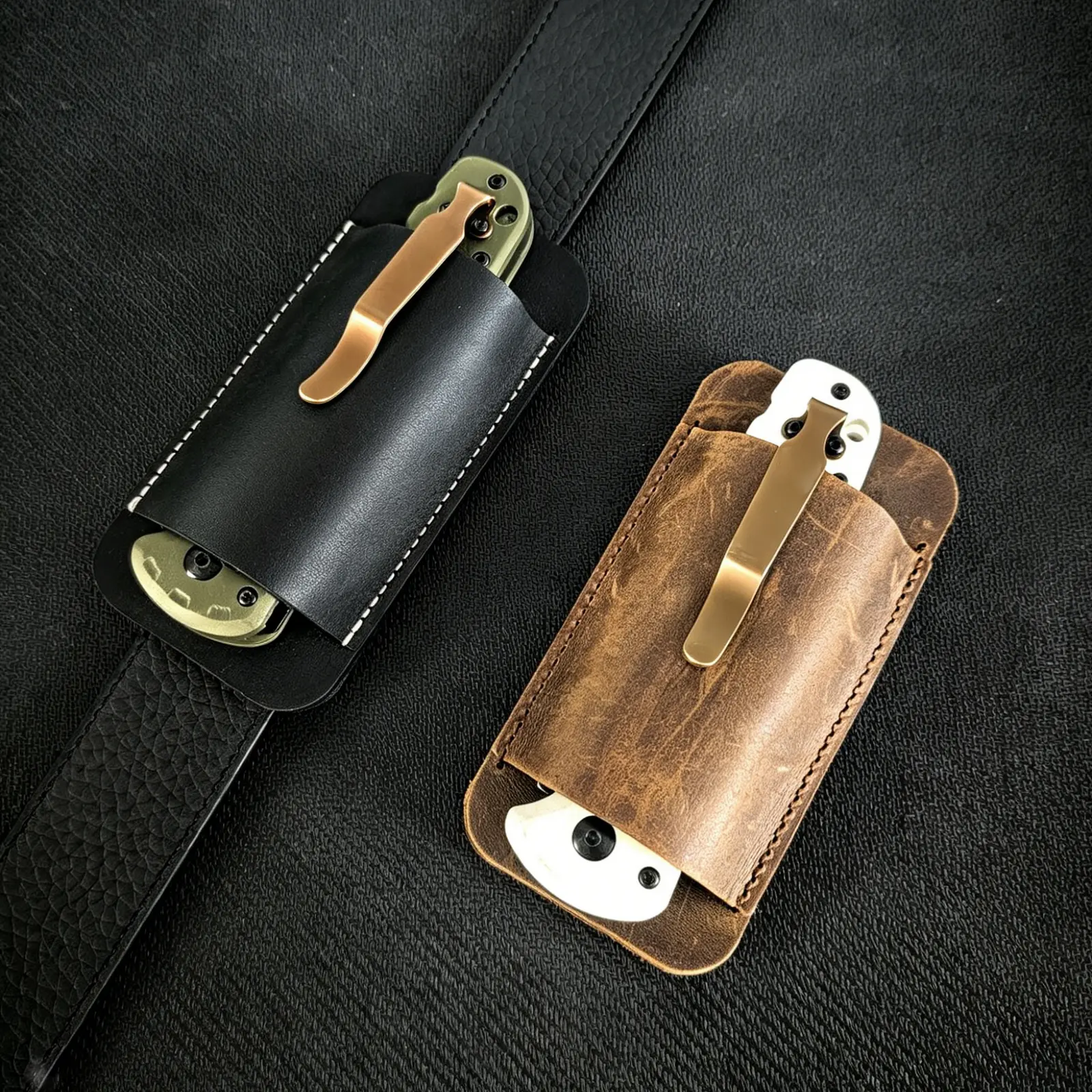 Men's Cowhide Solid Color Durable Knife Case,Cowhide Knife Case, Lightweight Foldable Knife Sheath,Durable Outdoor Hiking,Black/Brown