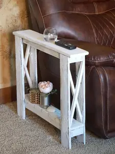 White Combo Accent Narrow Pallets - Reclaimed Wood Farmhouse-Style Table with End, Side, Mug & X-Legs