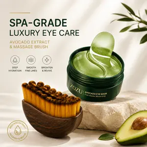 ZOZU Avocado Essence Eye Patches + Lymphatic Contour Brush Set, Luxury Spa Under Eye Treatment for Dark Circles, Fine Lines, Puffiness & Facial Sculpting