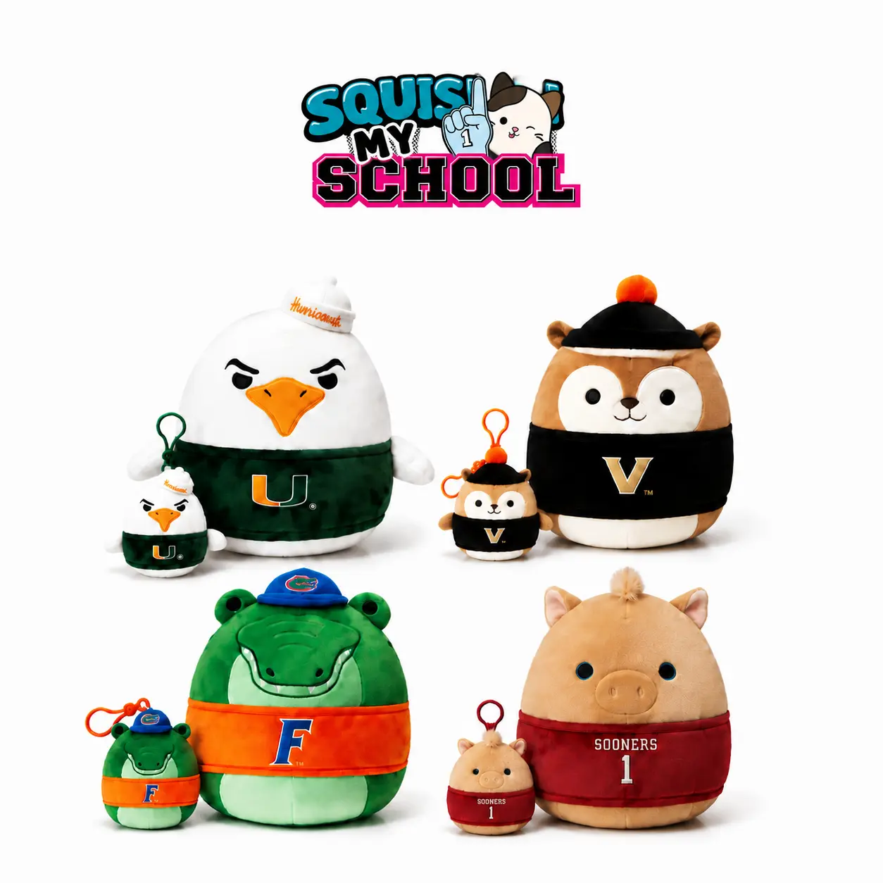 Squish My School Squishmallows College Mascot Plush Bundle - 12-Inch Plush & 3.5-Inch Clip
