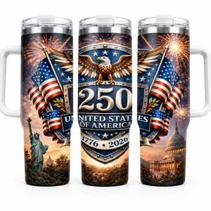 ShinyKT 40oz Stainless Steel Portable Water Bottle With Handle, Straw & Lid - 250th Anniversary America Eagle Gift, 1776-2026 Vintage Patriotic Bell-Infused Travel Drinkware