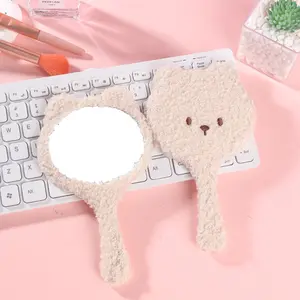Exclusive for goddesses: Cute little bear handheld makeup mirror, high aesthetic plush compact mirror with high-definition mirror surface, portable handheld beauty mirror