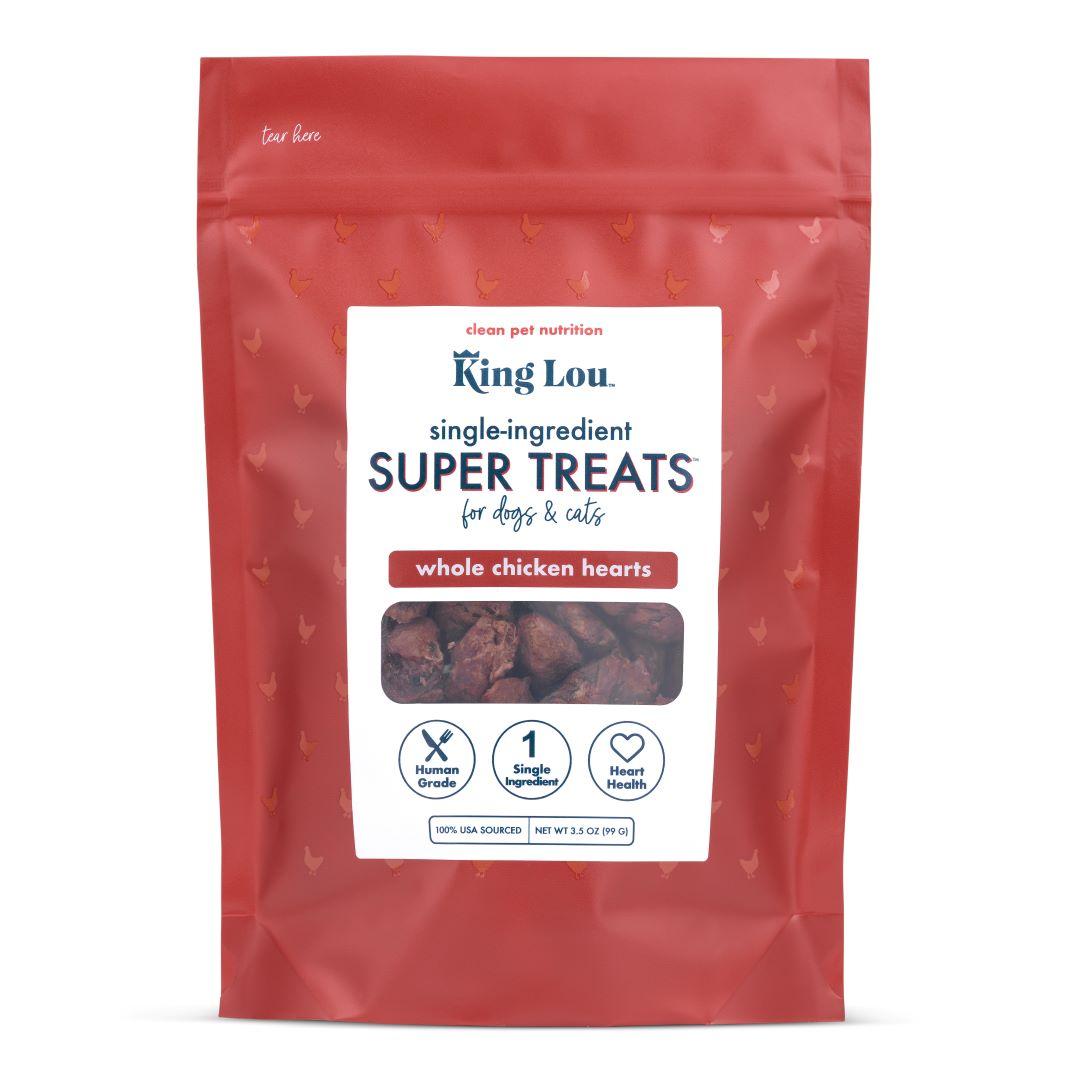 King Lou Whole Chicken Hearts for Dogs and Cats 100% USA Human-Grade, Single Ingredient Treats Chews, Rich in Taurine for Heart Health, Premium Quality
