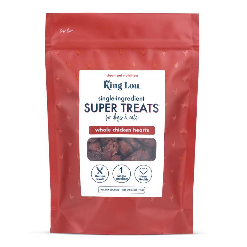 King Lou Whole Chicken Hearts for Dogs and Cats 100% USA Human-Grade, Single Ingredient Treats Chews, Rich in Taurine for Heart Health, Premium Quality