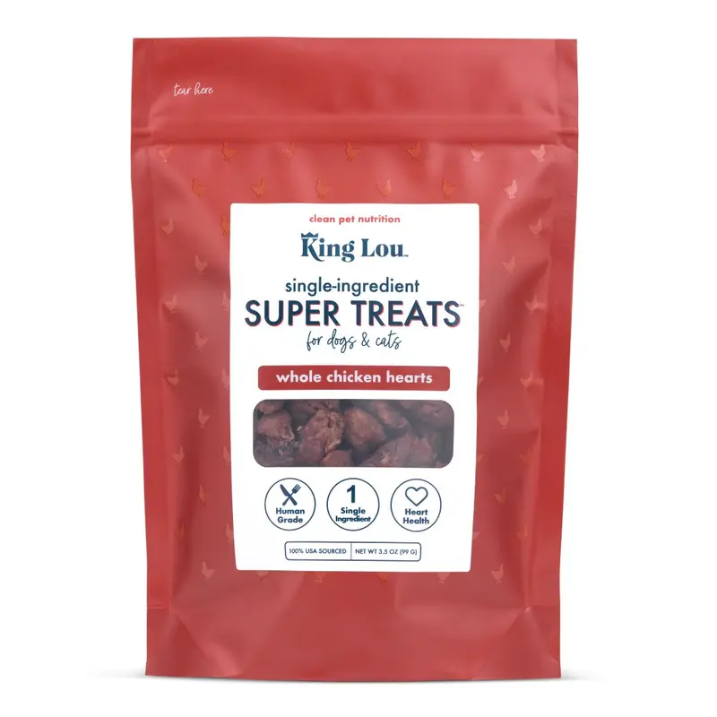 King Lou Whole Chicken Hearts for Dogs and Cats 100% USA Human-Grade, Single Ingredient Treats Chews, Rich in Taurine for Heart Health, Premium Quality