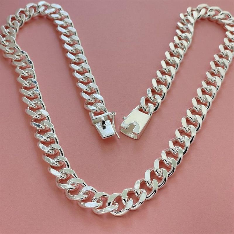 925 Silver Plated Cuban Link Chain Necklace,0.394 Inch Wide High PolishedSmoothCurb Chain,19.69/21.65/23.62/25.59 Inch,Secure Anti-Lose Lock Clasp,Heavy Duty Street Hip Hop Jewelry Gift evry jewels valentines day for her chic minimalist romantic fanci me