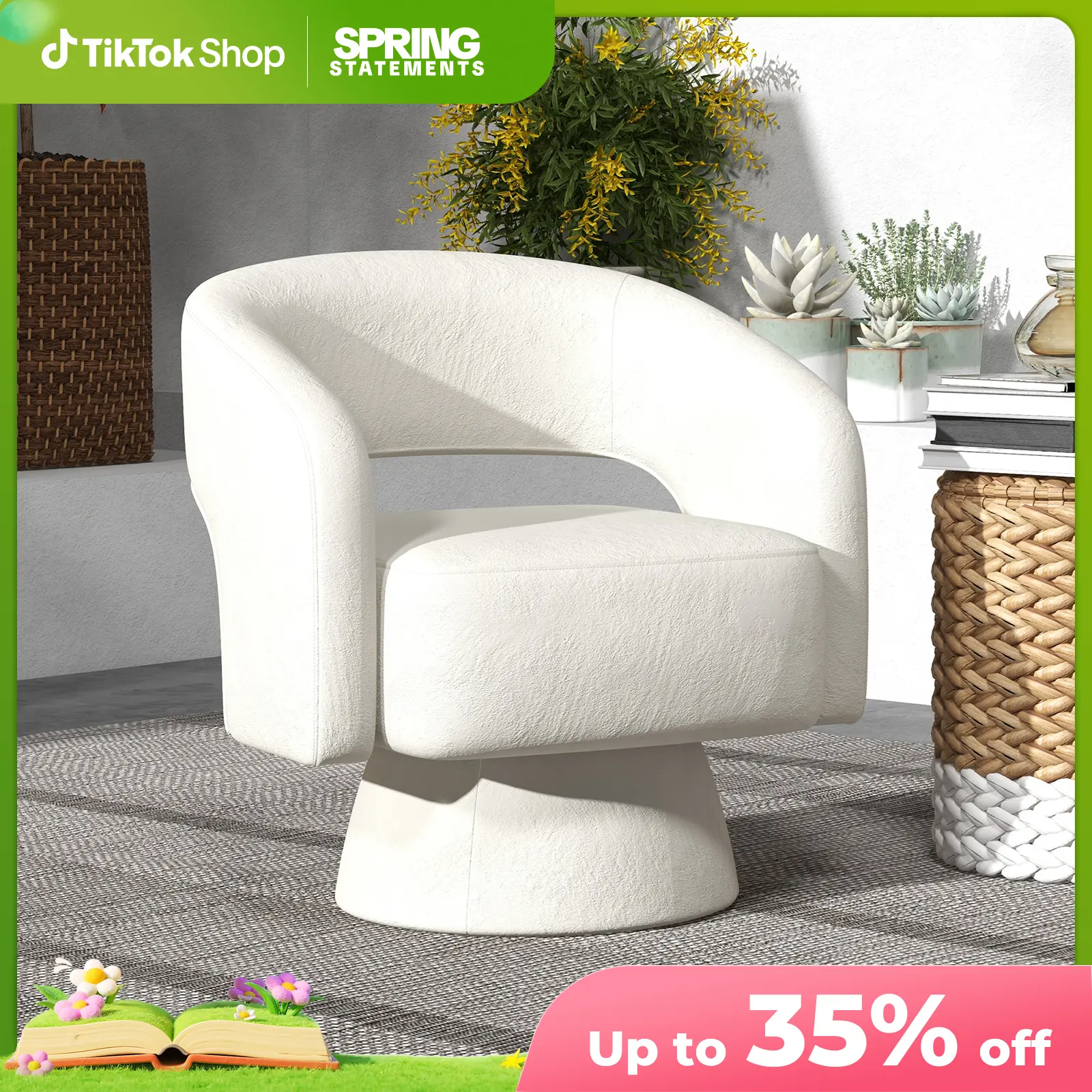 EBELLO 21.3" Beige Velvet Swivel Chair 360° Rotating Bucket Chair with Round Armrests for Living Room Bedroom Office ArmChair Modern Velvet Glam Curvy Silhouette Cloud-Like Comfort, Cozy Reading Chair, Modern Fabric Chair