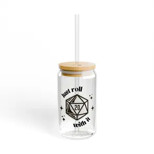 Roll With It glass 16oz - Dungeons and Dragons fun quote, RPG gaming, D&D player gift, Dungeon Master present, geeky drinkware, gamer