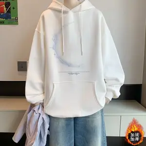 Autumn Winter Fleece-Lined Junior High School Student Hooded Sweatshirt Men's Versatile Clothing Trendy Handsome Ins Spring Autumn Printed Loose Jacket