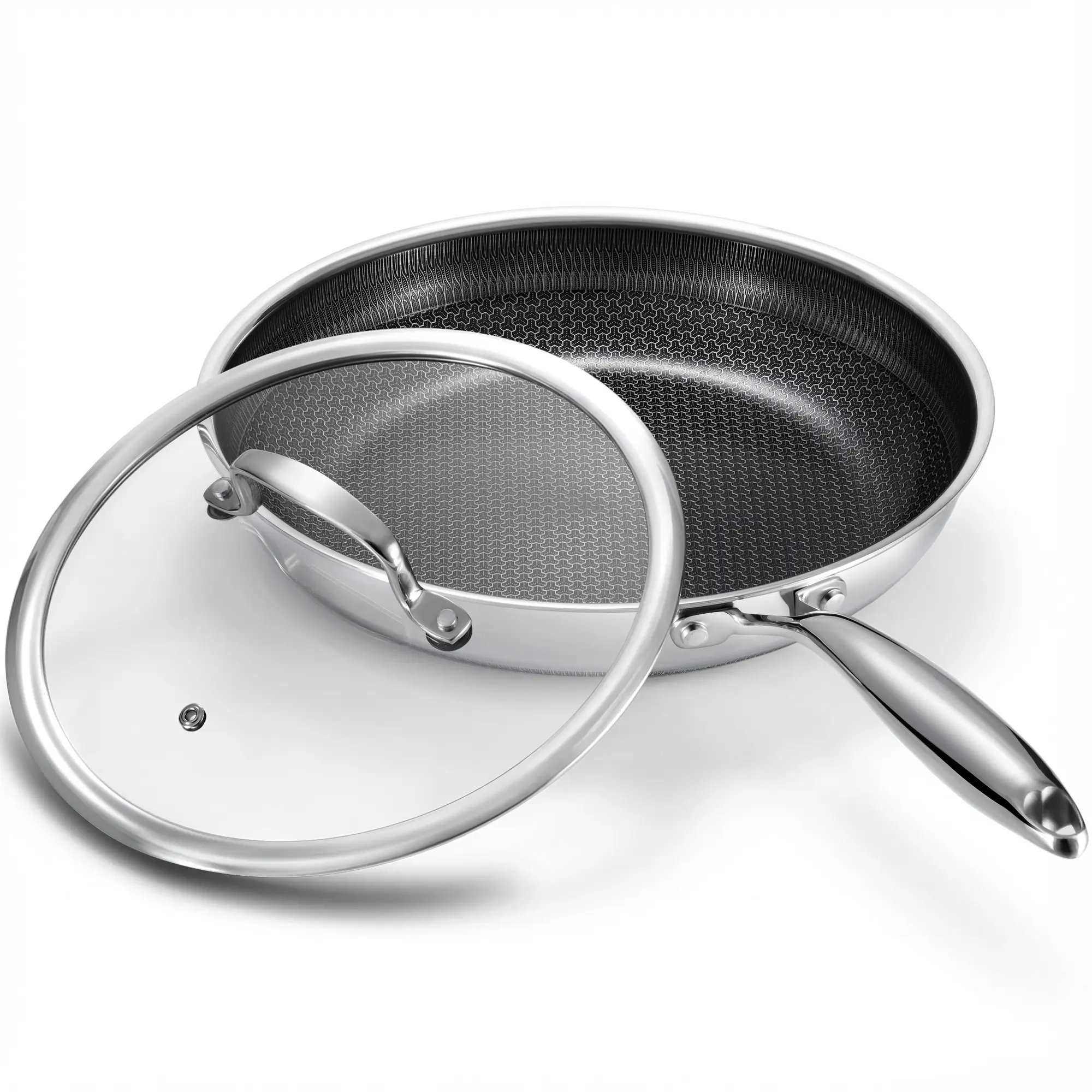 TIBBICC 8/10/12 inch Stainless Steel Non Stick Frying Pan with Lid - PFOA Free | Induction Compatible | Oven & Dishwasher Safe | Stay Cool Handle | Versatile for All Stovetops | Gift