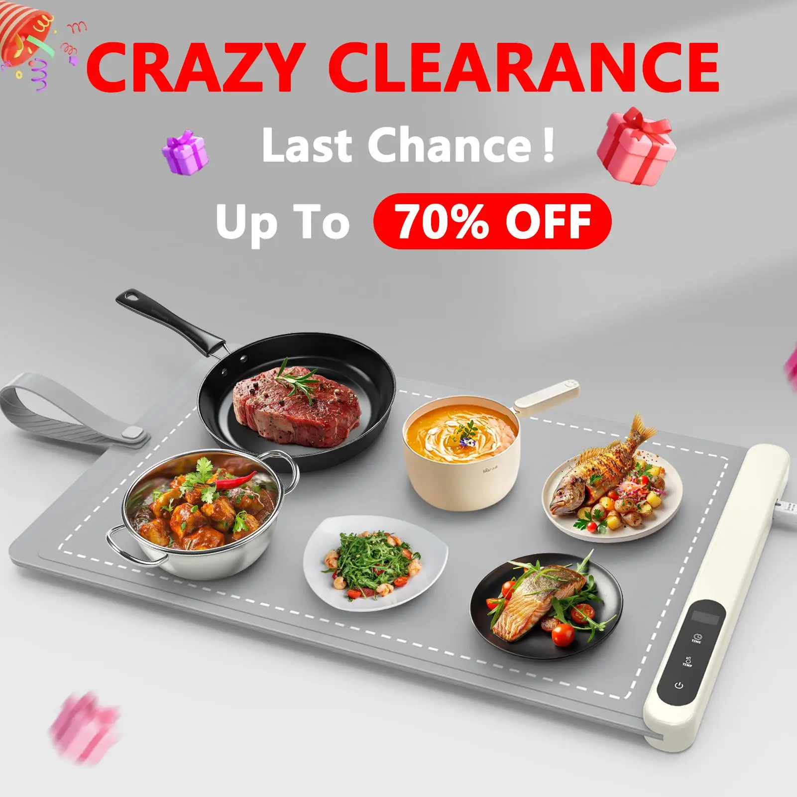 Food Warming Mat with 6 Temperature Levels,Roll Up for Holiday Parties Portable Silicone Lunch Dinner Tray small kitchen gadgets Tableware Customized