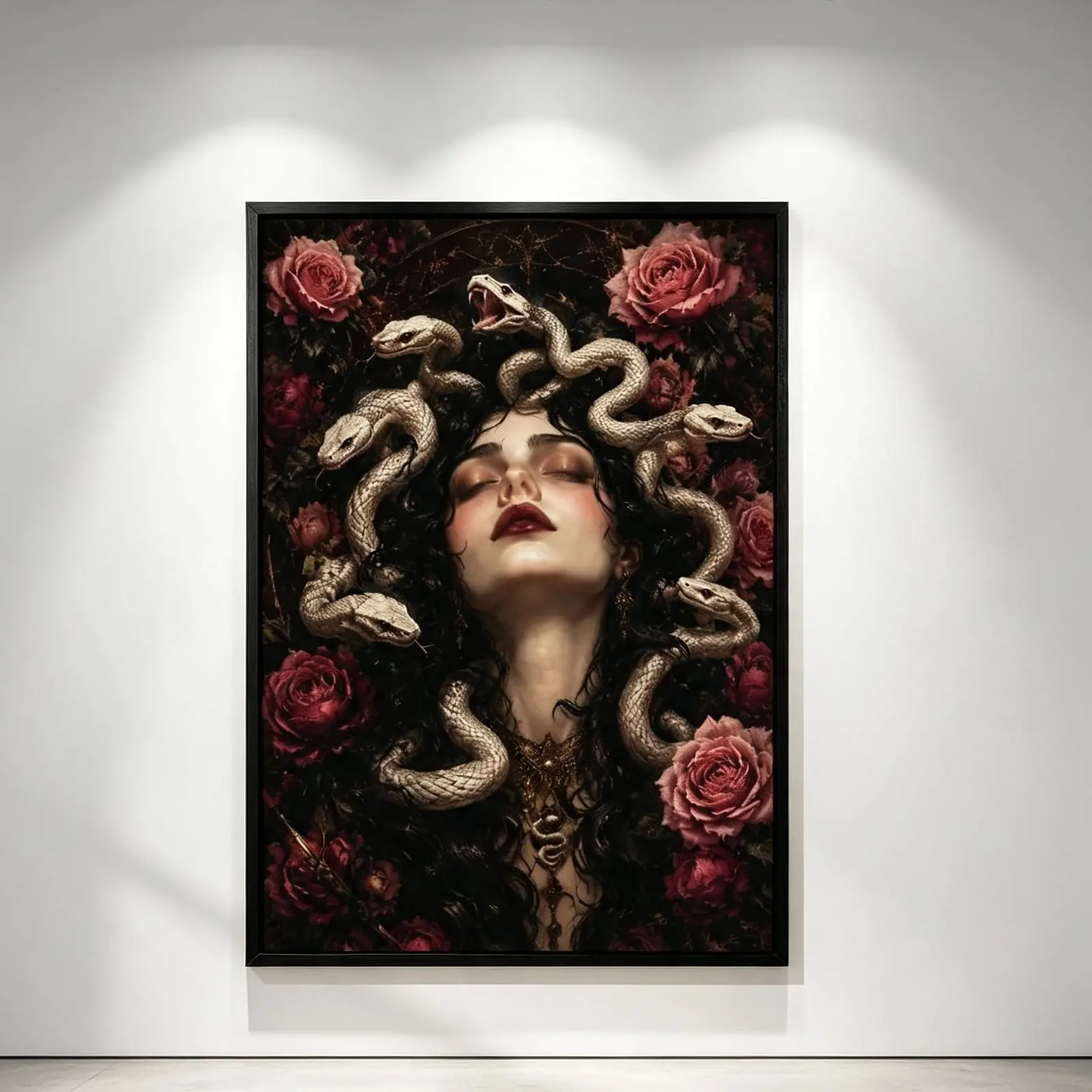 Vintage Dark Floral Medusa Canvas Poster, Greek Mythology Wall Art, Moody Burgundy Rose Medusa Print, Gothic Aesthetic Home Decor, Perfect Bedroom Wall Hanging, Unique Fall Room Ornament, Art Gift For Dark Art Lovers,