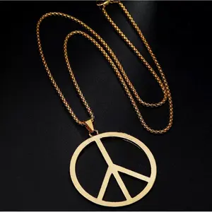 Large Gold Peace Sign Pendant Necklace