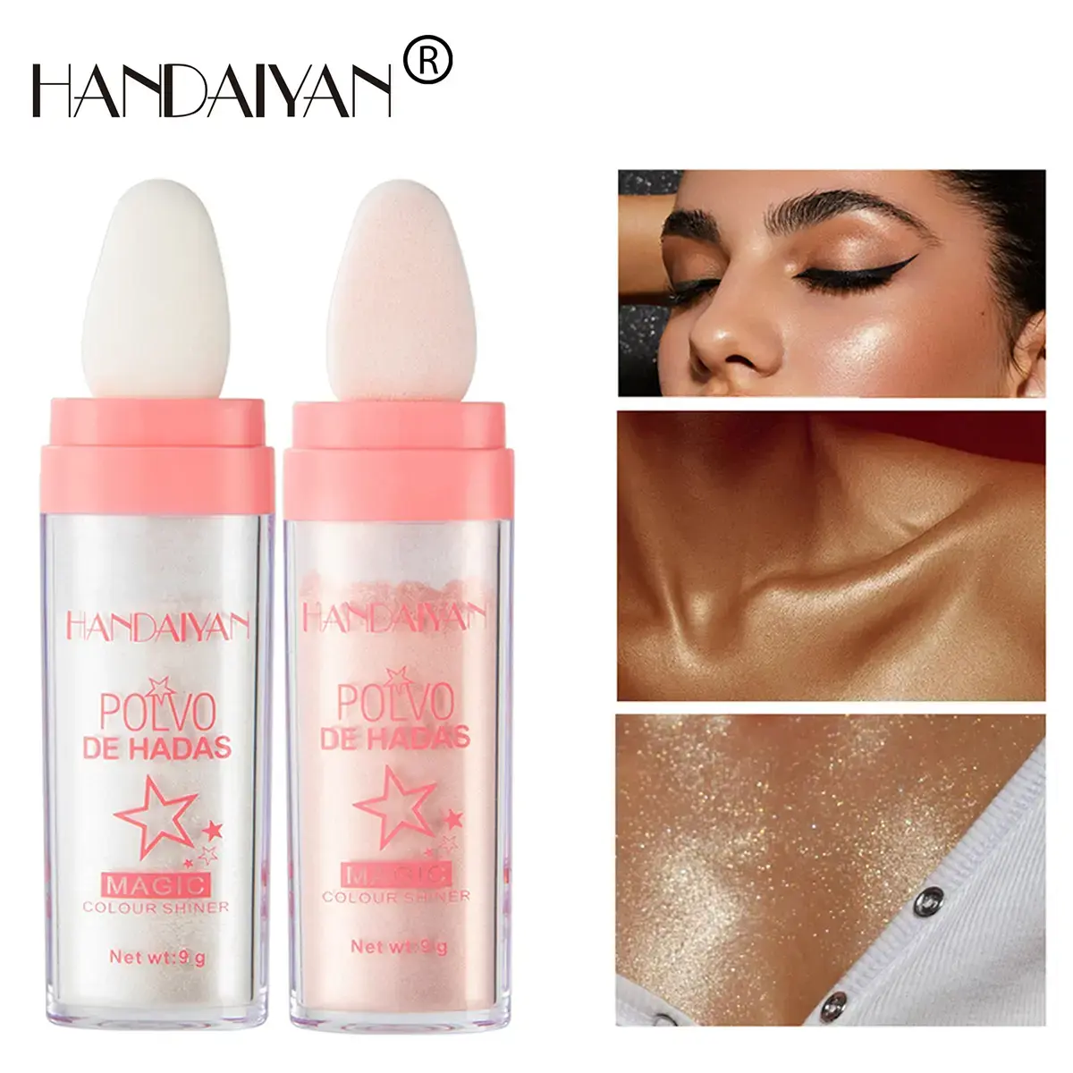 Highlighting Shimmer Powder with Sponge Puff Applicator for a Pearlescent Glow, Multi-Purpose Brightening Cosmetic for Face, Body & Eyes - 30ml