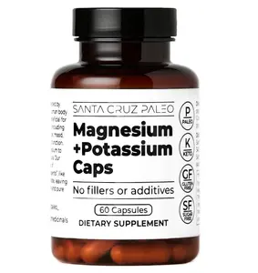 Magnesium + Potassium Caps, Supplement for Men and Women, Paleo, Keto, Sugar & Gluten Free, Magnesium Glycinate 166mg and Potassium Citrate 38mg per Serving, American Made, 60 Caps