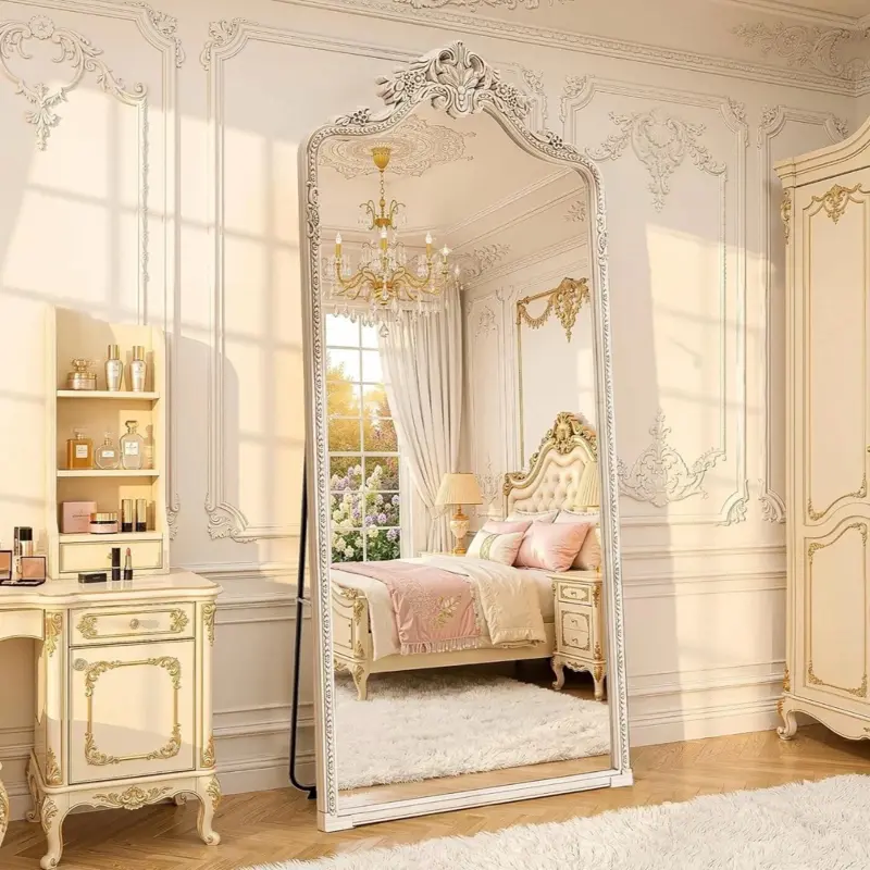 Arched Full-Length Mirror, 71"x32" Traditional Ornate Vintage Floor-Standing Framed Mirror
