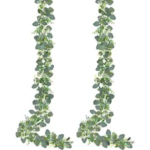 2 Pack Artificial Eucalyptus Garland Eucalyptus Leaves Vines Greenery Garland Faux  Dollar Eucalyptus Leaves for Table Party Wedding Indoor Outdoor  Mantle Wall Decor