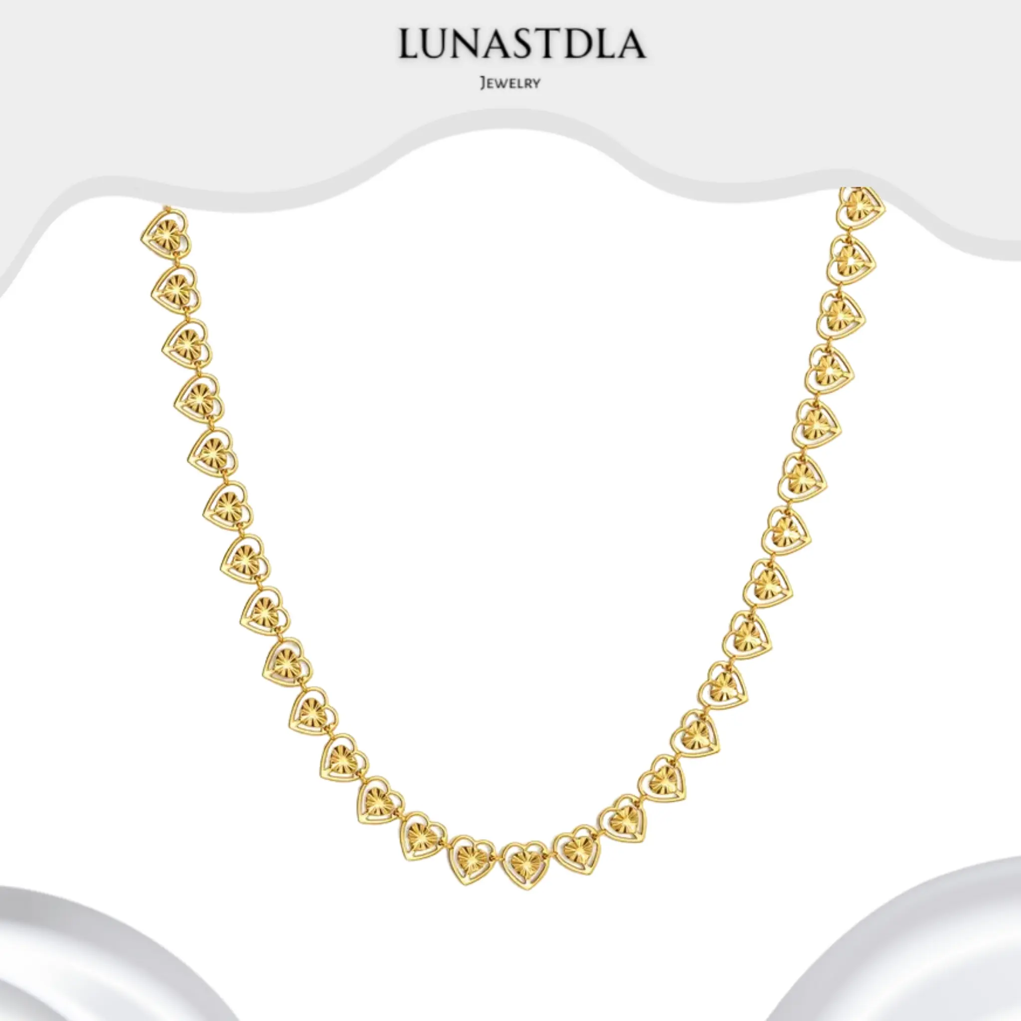 LunaStdla Women's Gold Heart 2-Piece Jewelry Set - Hollow Heart Layered Stackable Necklace & Bracelet, Gold-Toned Stackable Necklaces, Trendy Fashion Accessory for Christmas Birthday Gifts