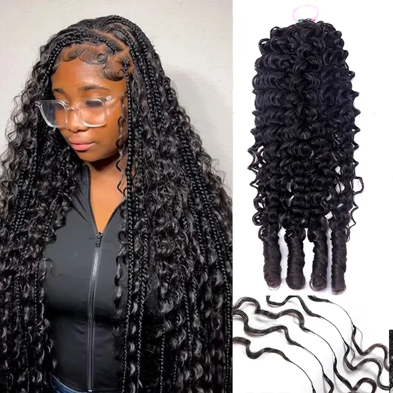 Bling Hair Burmese Curly Crochet Hair For Miracle Knots Pre Separated Knotless Boho Curly Crochet Hair Human Hair Long Cord Feather for Braiding 50g/Pack 4 to 5 Bundles for Full Head Protective Summer Hairstyle SoHoChic Style #SohoChic