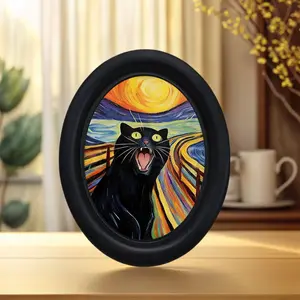Funny Screaming Cat Wall Decor, Western Wall Art, Fun Framed Cat Art, Unique Home Kitchen Office Decoration, Funny Gift, Holiday Gift