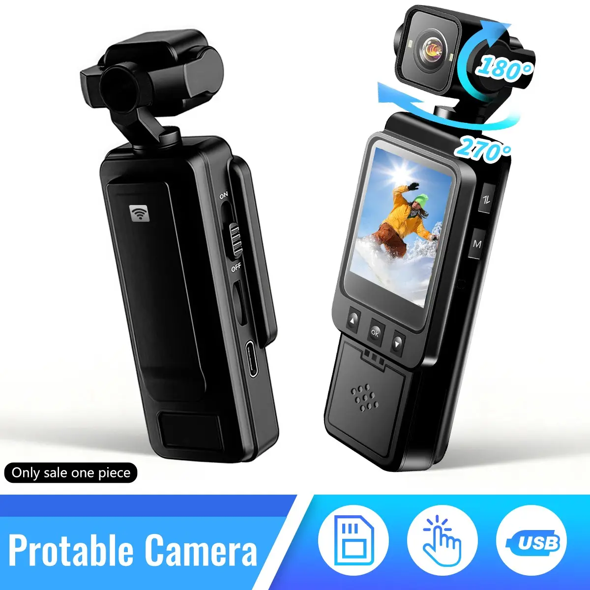 1080P HD WiFi Wireless Action Camera, Color Night Vision，Portable Sports Camera with 270°Rotatable Lens, Mini Body Camera for Outdoor Adventure,Cycling,Climbing,Daily Vlog Shooting Recording, Handycam, Vlogging Video Camera